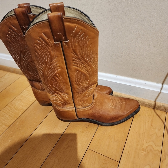 Custom made in USA Boots Cowboy Western Smooth Leather Cognac Brown Size - Picture 2 of 9